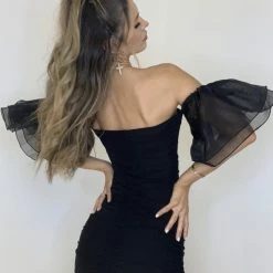 Jessica Bara Fallon Puff Sleeve Ruched Mini Dress Influencer Style