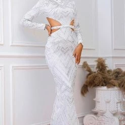 The Event Shop Jessica Bara Essex Sequin Long Sleeve Cut Out Gown