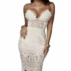 Dresses Jessica Bara Natalia Deep V Lace Bandage Dress
