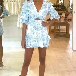 Jessica Bara Chaya Floral Ruffle Backless Romper