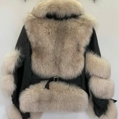 Jessica Bara Hudson Leather & Fur Long Sleeve Jacket Influencer Style