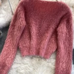Jessica Bara Kellen Long Sleeve Fuzzy Chain Top Tops