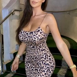 Influencer Style Jessica Bara Yazmine Leopard Print Maxi Dress