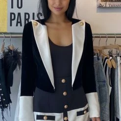 Jessica Bara Jamie Velvet Gold Button Cropped Blazer