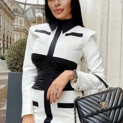 Jessica Bara Perry Long Sleeve Color Block Mini Dress