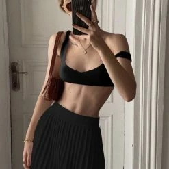 Jessica Bara Opal Crop Top And Pleated Skirt Two Piece Set