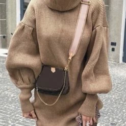 Reve Doll Essentials Jessica Bara Joshua Turtleneck Balloon Sleeve Sweater Dress