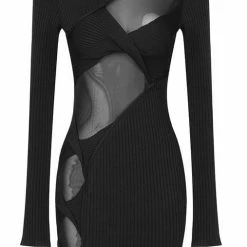 Dresses Jessica Bara Dominika Long Sleeve Cut Out Mesh Dress