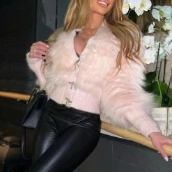 Jessica Bara Dolores Bow Button Fur Jacket Influencer Style