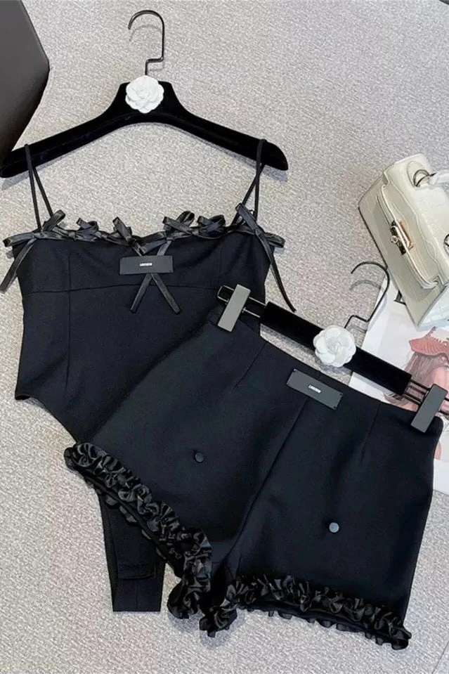 Tops Jessica Bara Kroy Bow Bodysuit And Shorts Two Piece Set