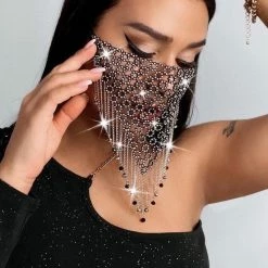 Caitlyn Rhinestone Fringe Face Masks