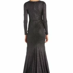 Jessica Bara Selene Long Sleeve V Neck Draped Gown The Event Shop