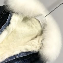 Jessica Bara Paris Rhinestone Teddy Bear Denim And Fur Jacket