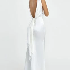 Nicole Bakti Open Back Silk Satin Gown Dresses