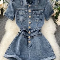 Summer Lovin' Jessica Bara Kingston Short Sleeve Denim Romper