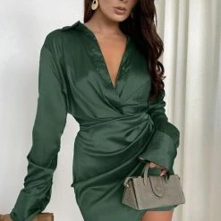 Jessica Bara Nikki Long Sleeve Draping Mini Dress Birthday Suit