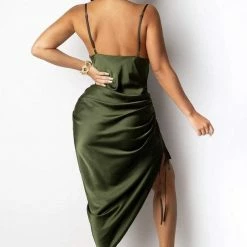 Jessica Bara Silas Satin Ruched Midi Dress Influencer Style