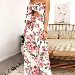 Jessica Bara Zuri Floral Crop Top And Pant Two Piece Set