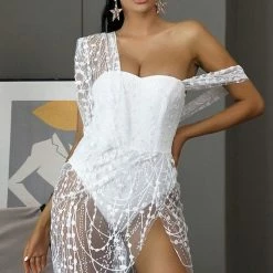 Influencer Style Jessica Bara Yasmin Glitter Sheer Bodycon Mini Dress