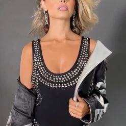 Influencer Style Jessica Bara Valerie Rhinestone Embellished Bodysuit