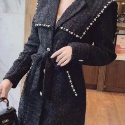 Jessica Bara Shyla Tweed Crystal Belted Peacoat