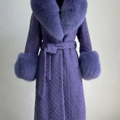 Jessica Bara Dierdra Fur And Wool Belted Long Coat Influencer Style