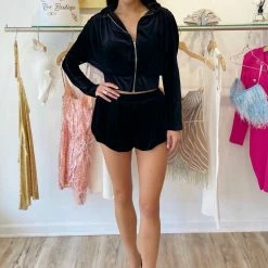 Jessica Bara Vania Velour Crop Hoodie And Short Two Piece Set