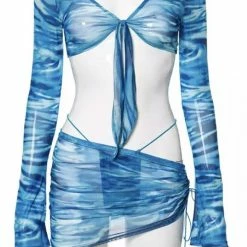 Summer Lovin' Jessica Bara Mindie Mesh Long Sleeve Top And Sarong Two Piece Set
