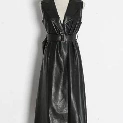 Jessica Bara Gael PU Belted Maxi Dress