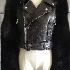Jessica Bara Valentina Leather & Fur Cropped Jacket