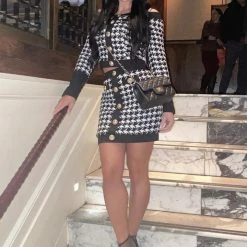 Reve Doll Essentials Jessica Bara Harriet Houndstooth Tweed Cropped Jacket