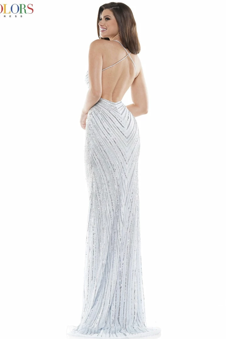 Colors Dress V Neck Beaded Backless Gown