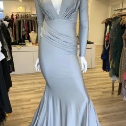 Jessica Bara Selene Long Sleeve V Neck Draped Gown The Event Shop