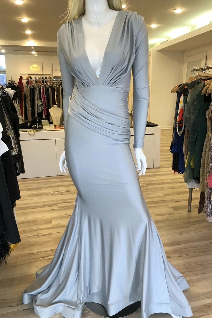 Jessica Bara Selene Long Sleeve V Neck Draped Gown The Event Shop