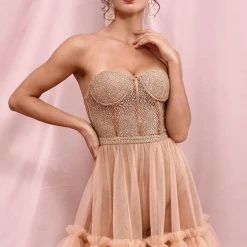 Jessica Bara Brigitta Strapless Sheer Mini Dress