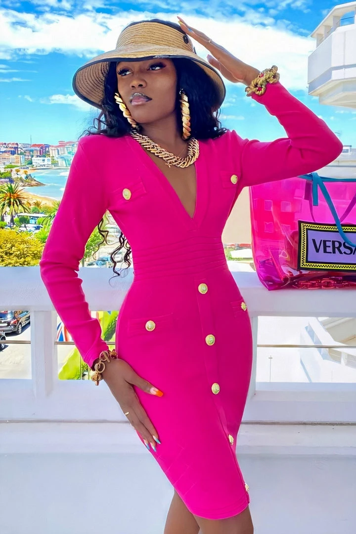 Jessica Bara Caroline Long Sleeve Bandage Dress