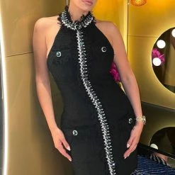 Jessica Bara Lolette Rhinestone Tweed Mini Dress