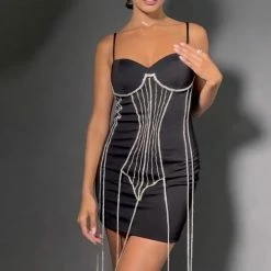 Jessica Bara Lera Crystal Fringe Mini Dress Influencer Style