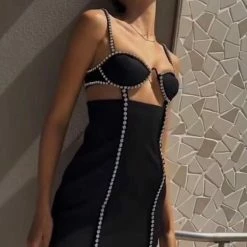 Jessica Bara Estefania Crystal Cut Out Mini Dress Birthday Suit