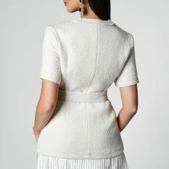 Reve Doll Essentials Jessica Bara Kathleen Tweed Belted Pleated Mini Dress