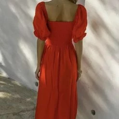 Jessica Bara Edna Puff Sleeve Leg Slit Maxi Dress