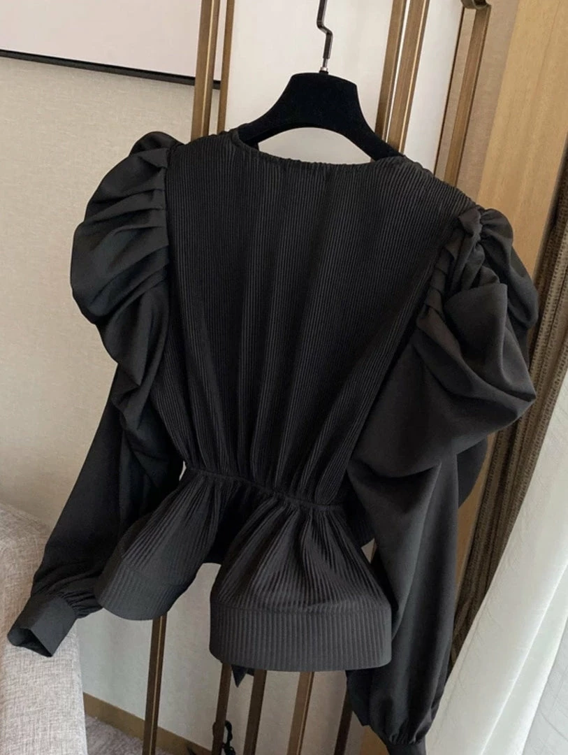 Jessica Bara Esma Puff Sleeve Belted Wrap Top Reve Doll Essentials