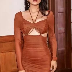 Jessica Bara Amiah Long Sleeve Cut Out Ruched Dress Summer Lovin'