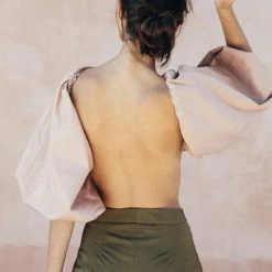 Jessica Bara Ellaria Backless Puff Sleeve Crop Top Best Sellers