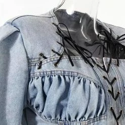 Jessica Bara Edith Fitted Denim Lace Up Top