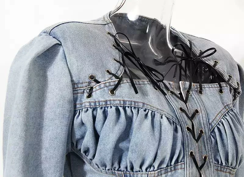 Jessica Bara Edith Fitted Denim Lace Up Top