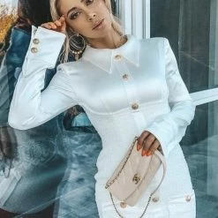 Influencer Style Jessica Bara Leighton Collar Tweed And Satin Mini Dress