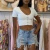 Reve Doll Essentials Jessica Bara Blythe High Waisted Rhinestone Denim Shorts