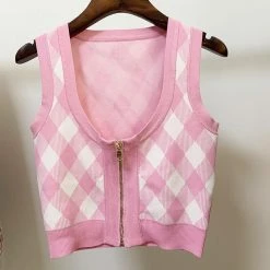 Jessica Bara Daphney Pink Plaid Tank Top And Skirt Two Piece Set