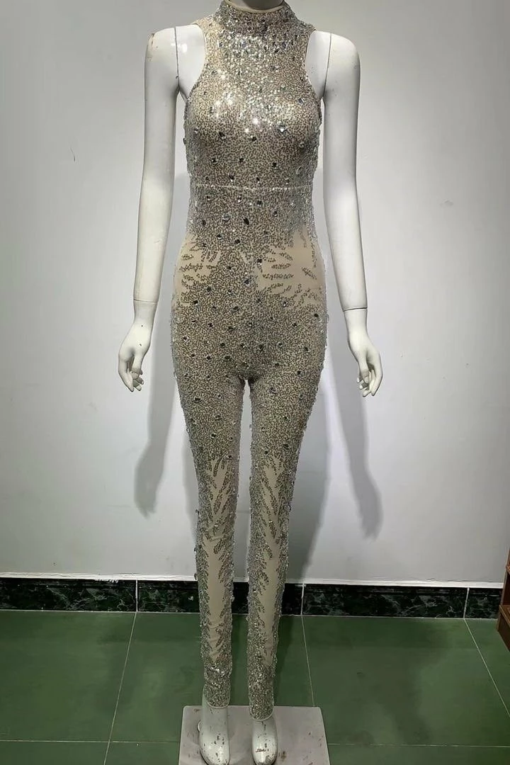 The Event Shop Jessica Bara Rogue Sequin Open Back Jumpsuit